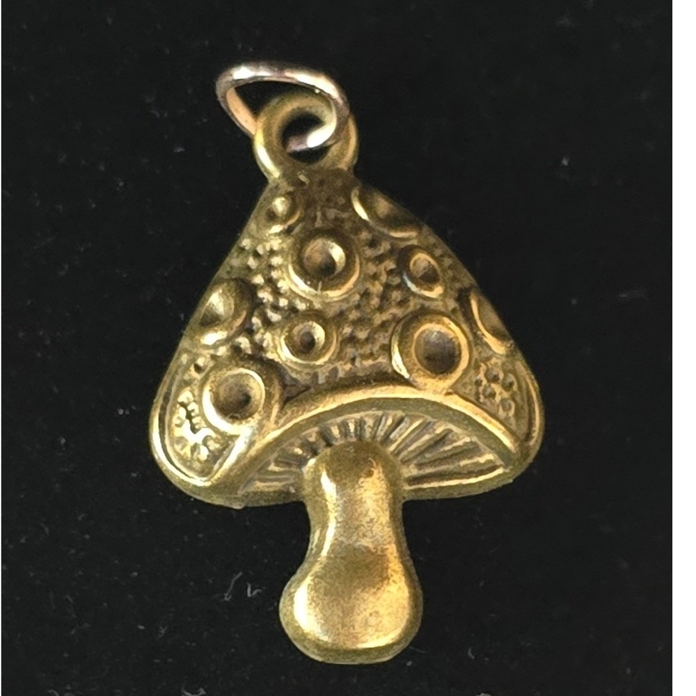 Mushroom Charm Pendant Gold Tone Unique Whimsical Dainty